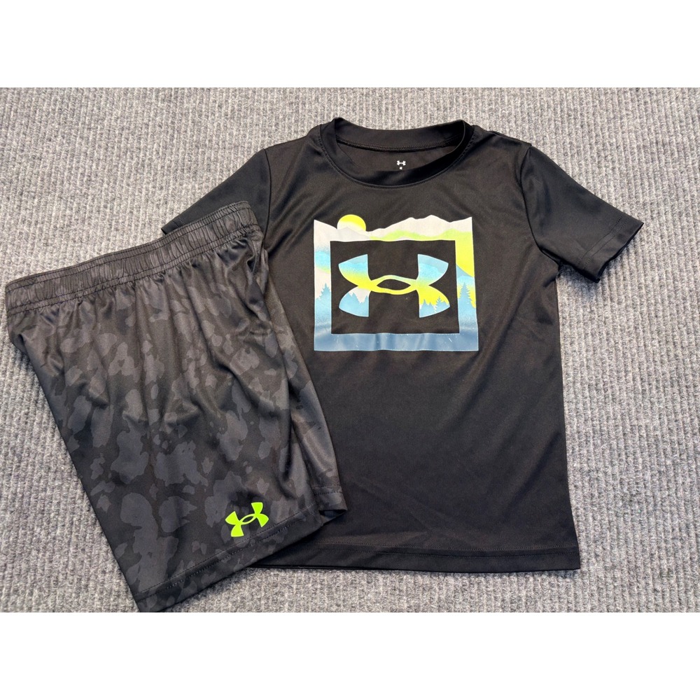 Under Armour Kids Black Camo Graphic Tee and Shorts Activewear Set Size 5